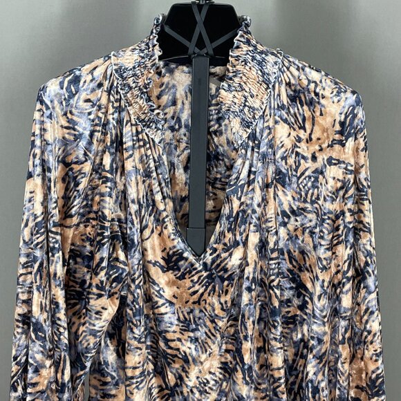 Free People Shirt Womens Large blue orange velour balloon sleeve boho casual - Picture 2 of 9